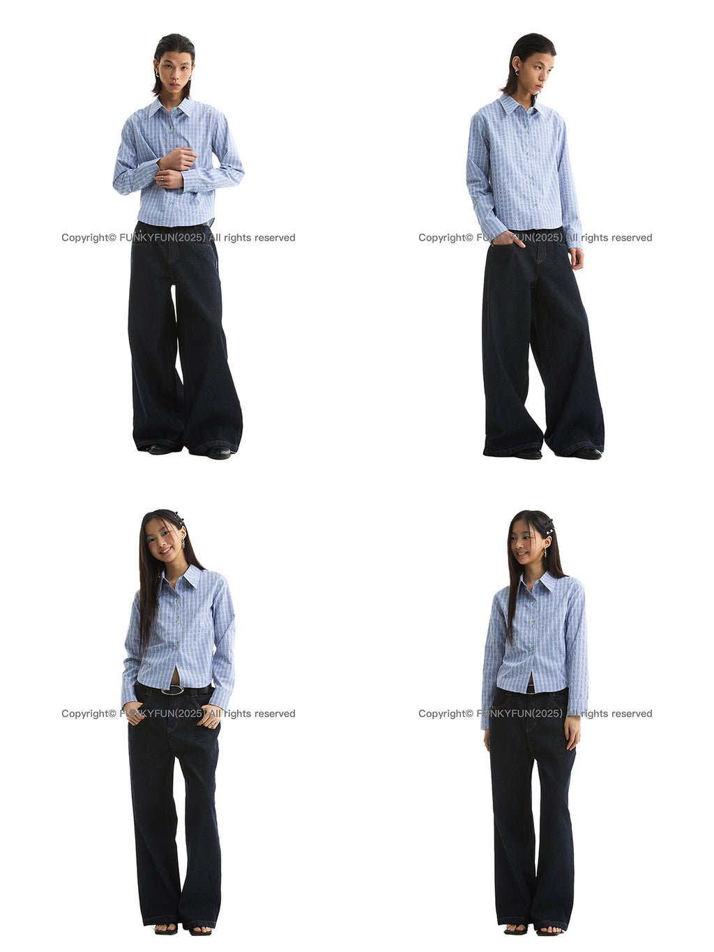 FUNKYFUN Checked Slim-fit Waist Long-sleeved Shirt