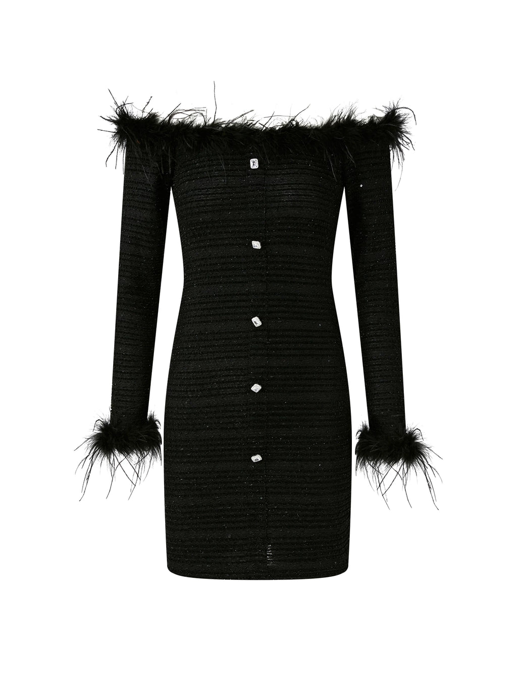 FINDYAWINGS Vintage One-word Shoulder Plush Dress