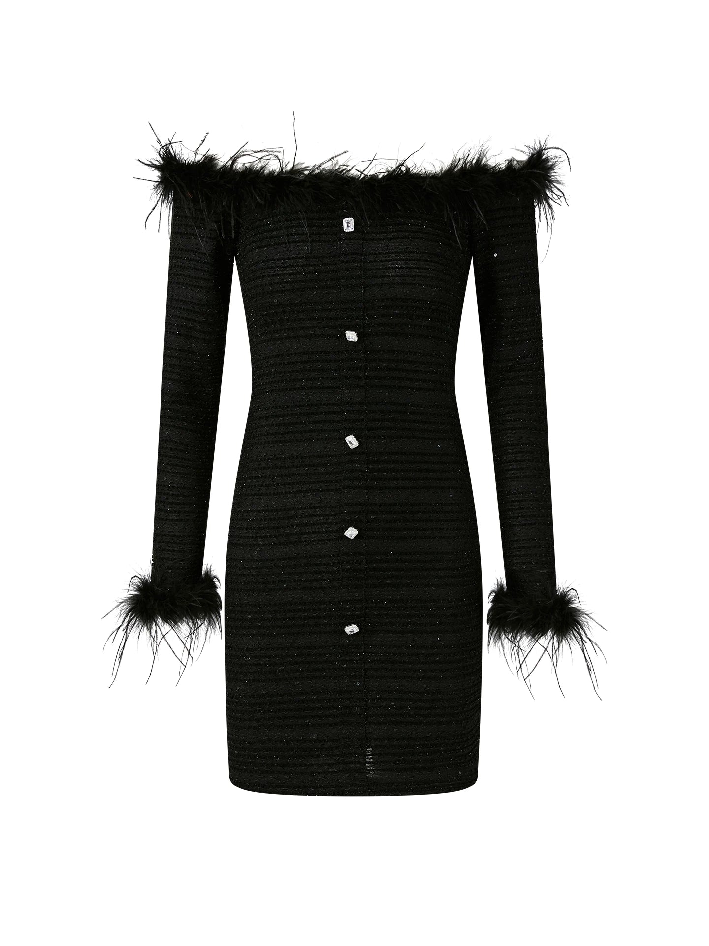 FINDYAWINGS Vintage One-word Shoulder Plush Dress