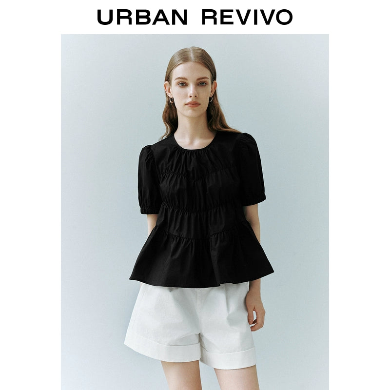 URBAN REVIVO Dopamine Doll Shirt Short-sleeved Blouse Shirt