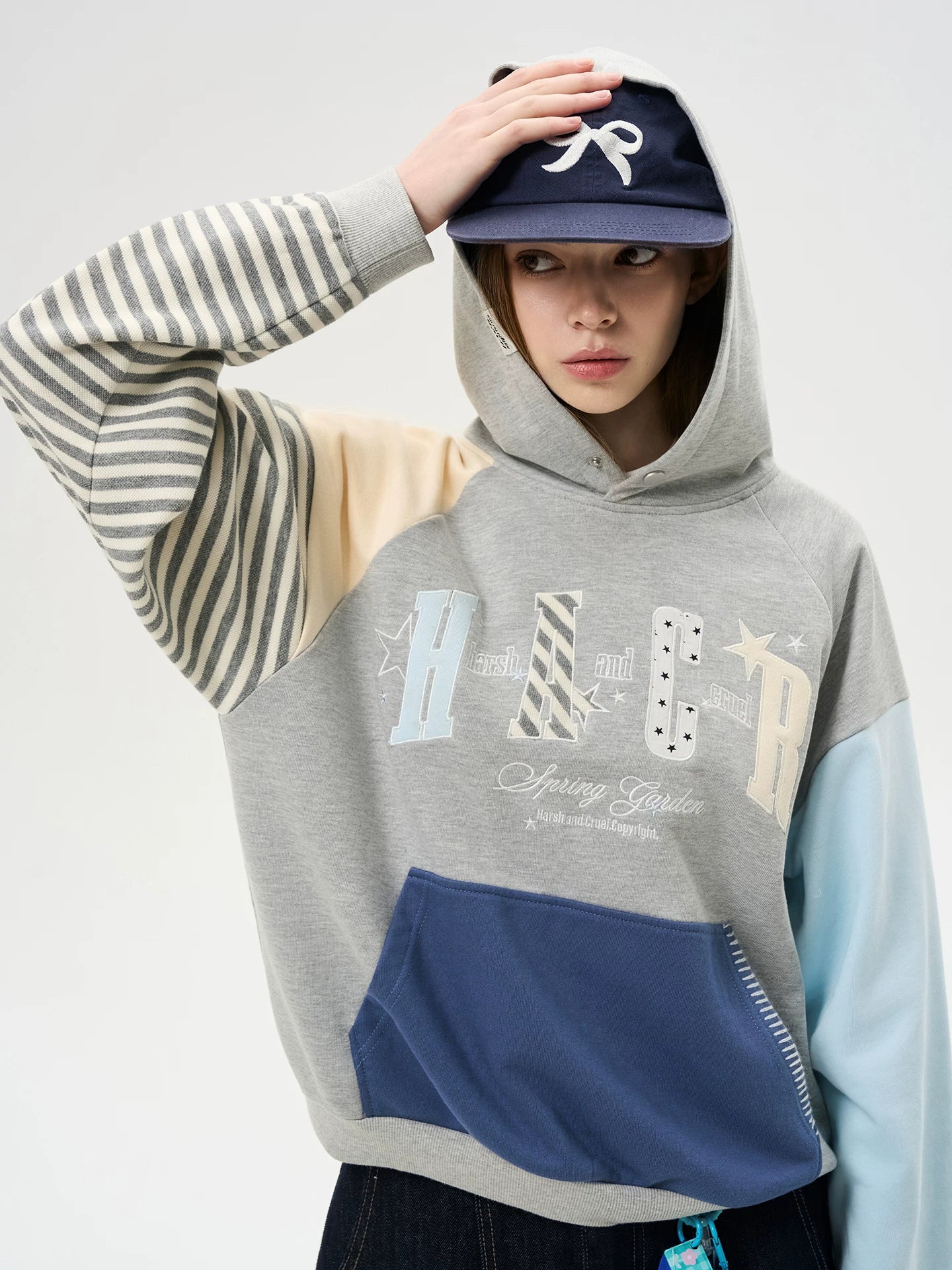 HACR Korean Striped Splicing Shoulder Sleeve Sweater