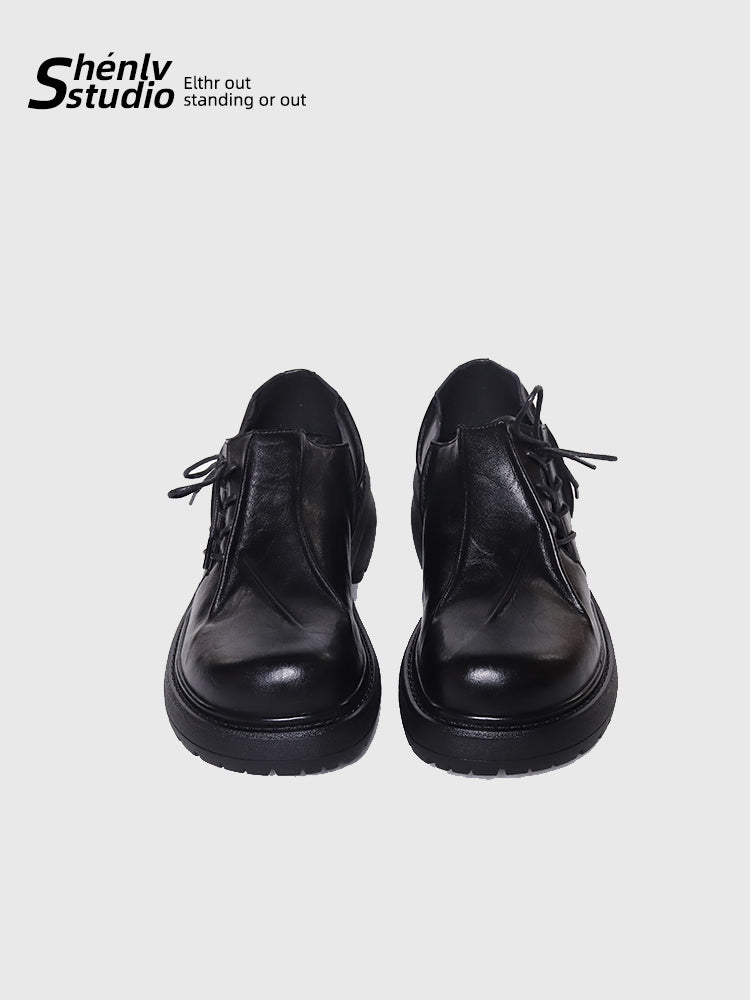 SHENLV STUDIO Asymmetrical Hand-pleated Thick-soled Heightening Leather Shoes