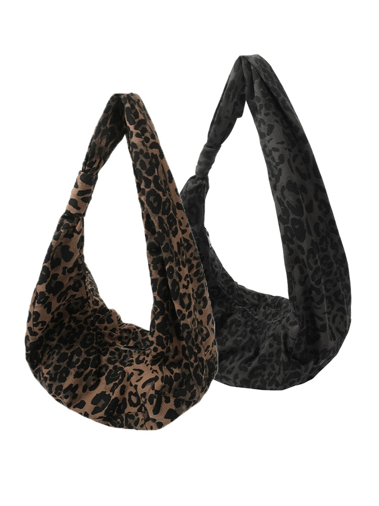 TZ Killer Leopard Print Pleated Versatile Arc Crescent Bag