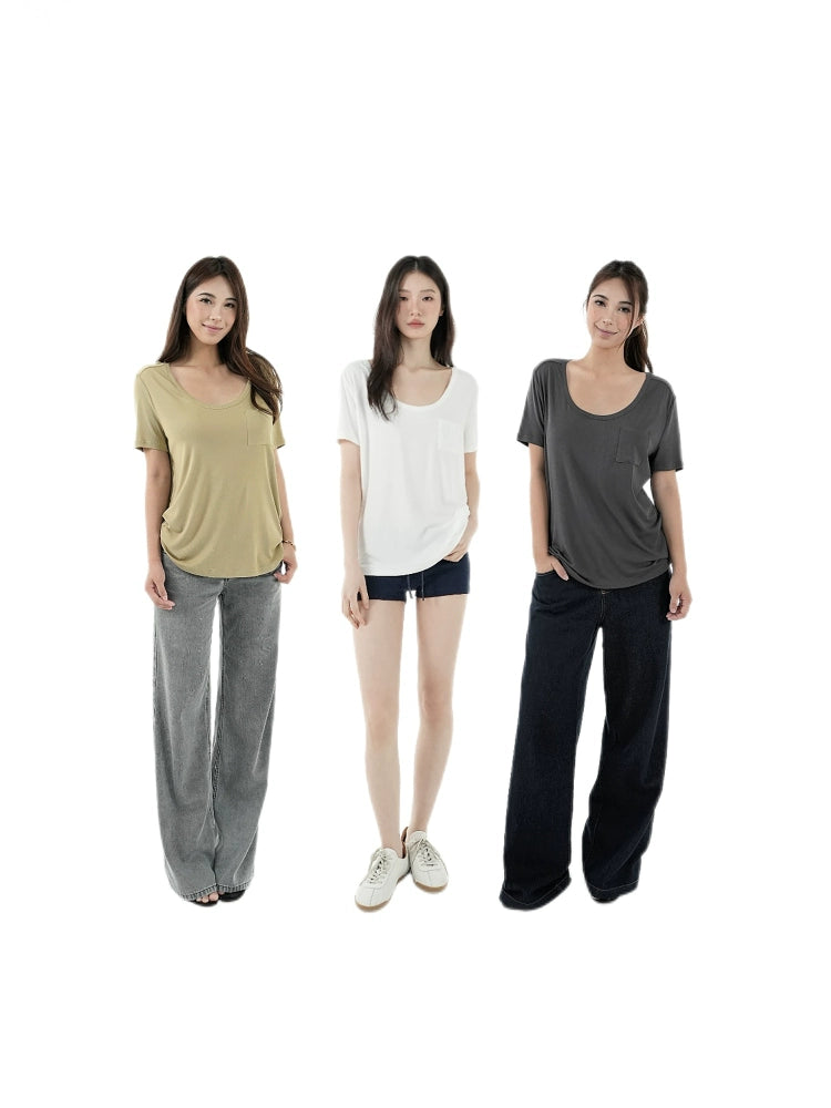 Jim Kennet Cool Big Round Neck Low Chest Loose Tee