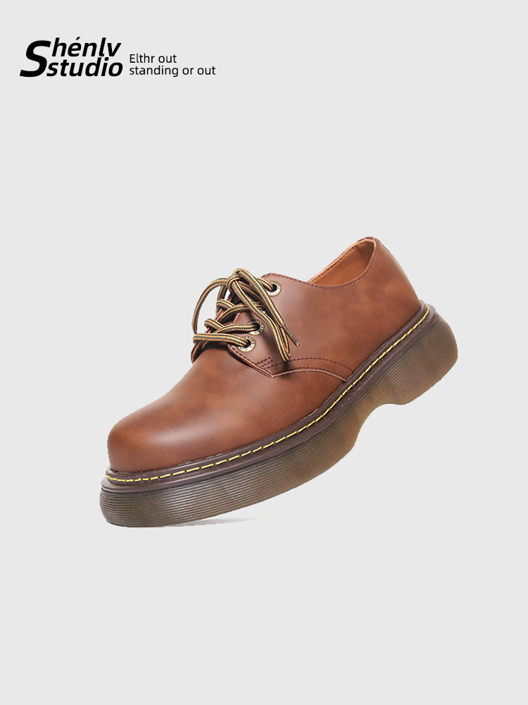 SHENLV STUDIO Retro Tooling Big Head Heightening Leather Shoes
