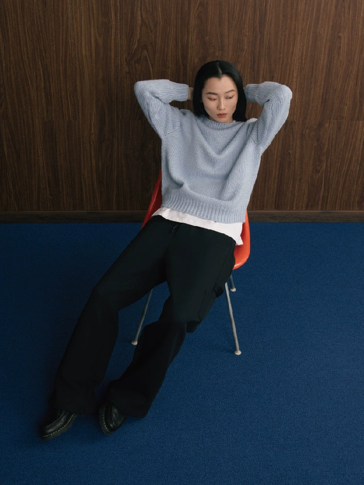 SUPERTOFU Wide Neckline Soft Thick Needle Pullover