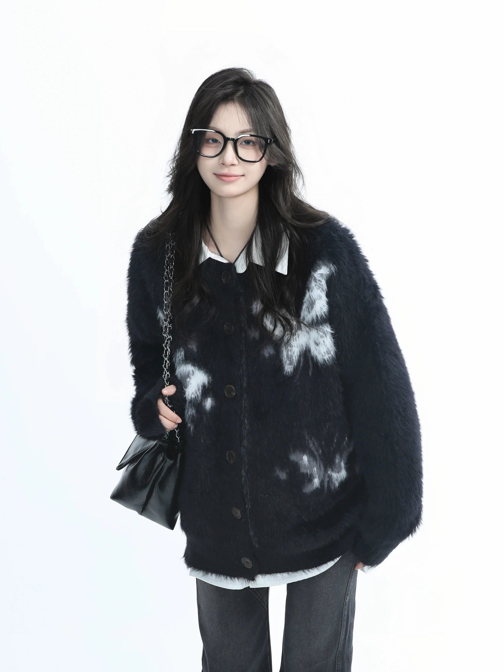 Zuocisankon Mohair Knitted Cardigan Jacket