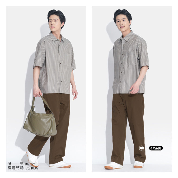 Uniqlo C series cooperation/men's and women's loose striped shirt short-sleeved shirt casual versatile 477643