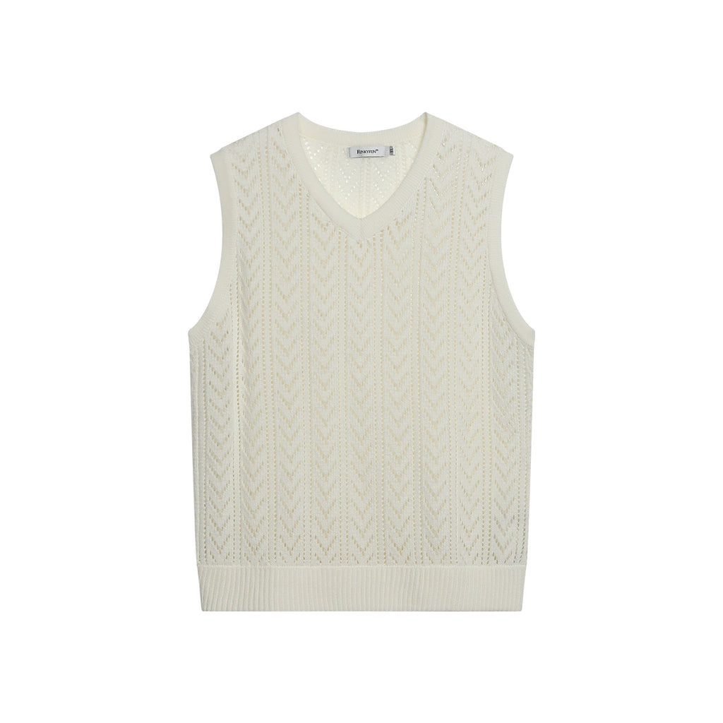 FUNKYFUN Arrow-shaped Hollow-knit V-neck Pullover Vest