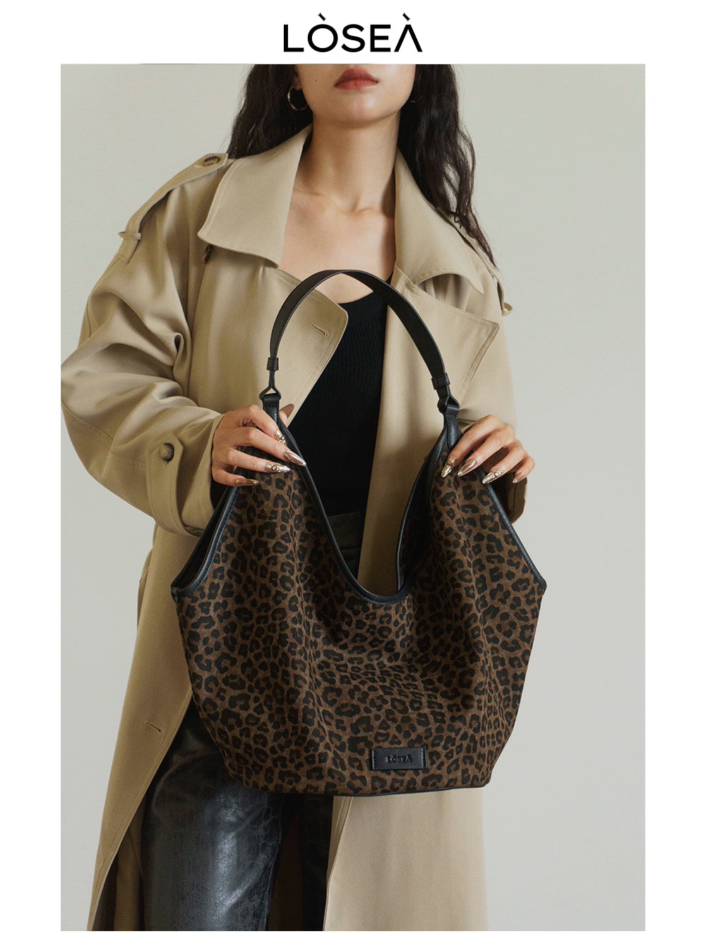 LOSEA Leopard Print Large Capacity Retro Shoulder Bag