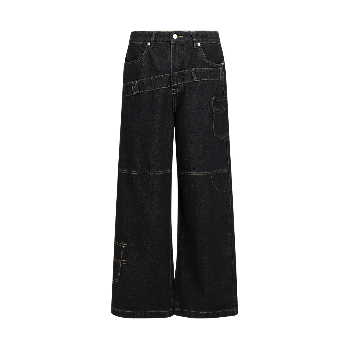 FUNKYFUN Thread Embroidered Loose Straight Jeans