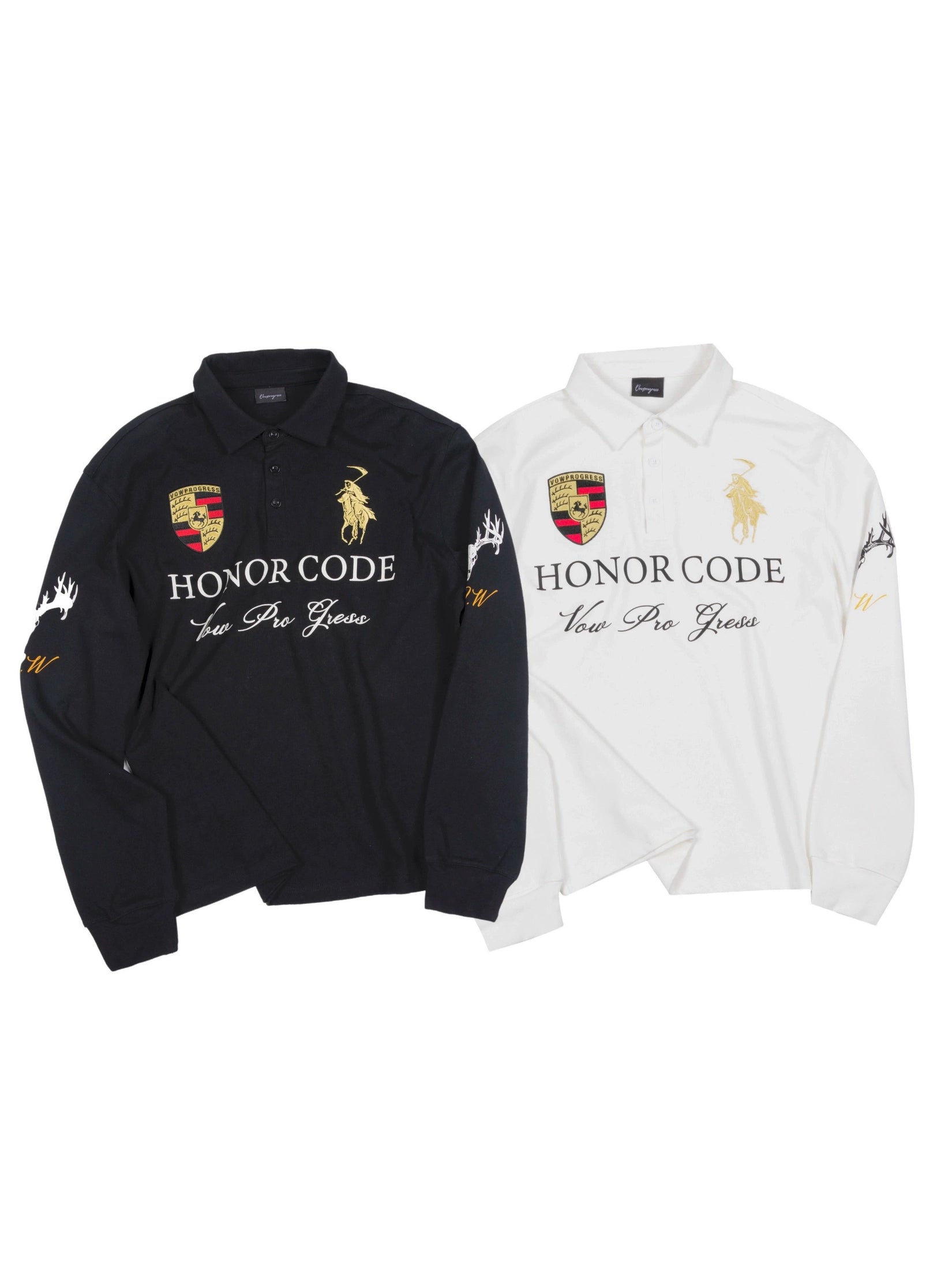 VOWPROGRESS Waist Embroidery Racing Polo Long Sleeve