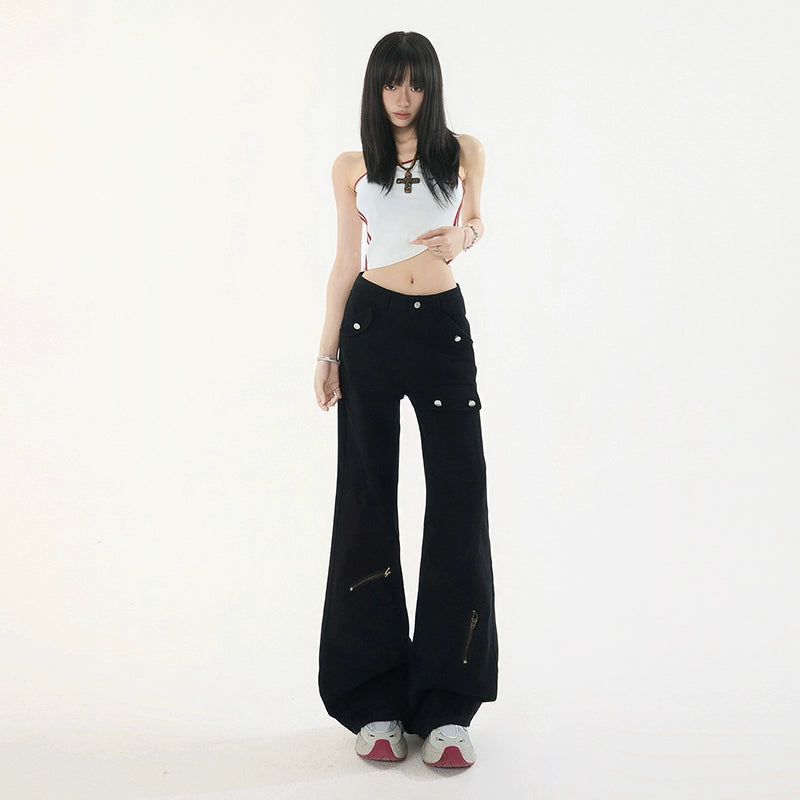 KPSR Micro Straight High Waist Mopping Tooling Jeans