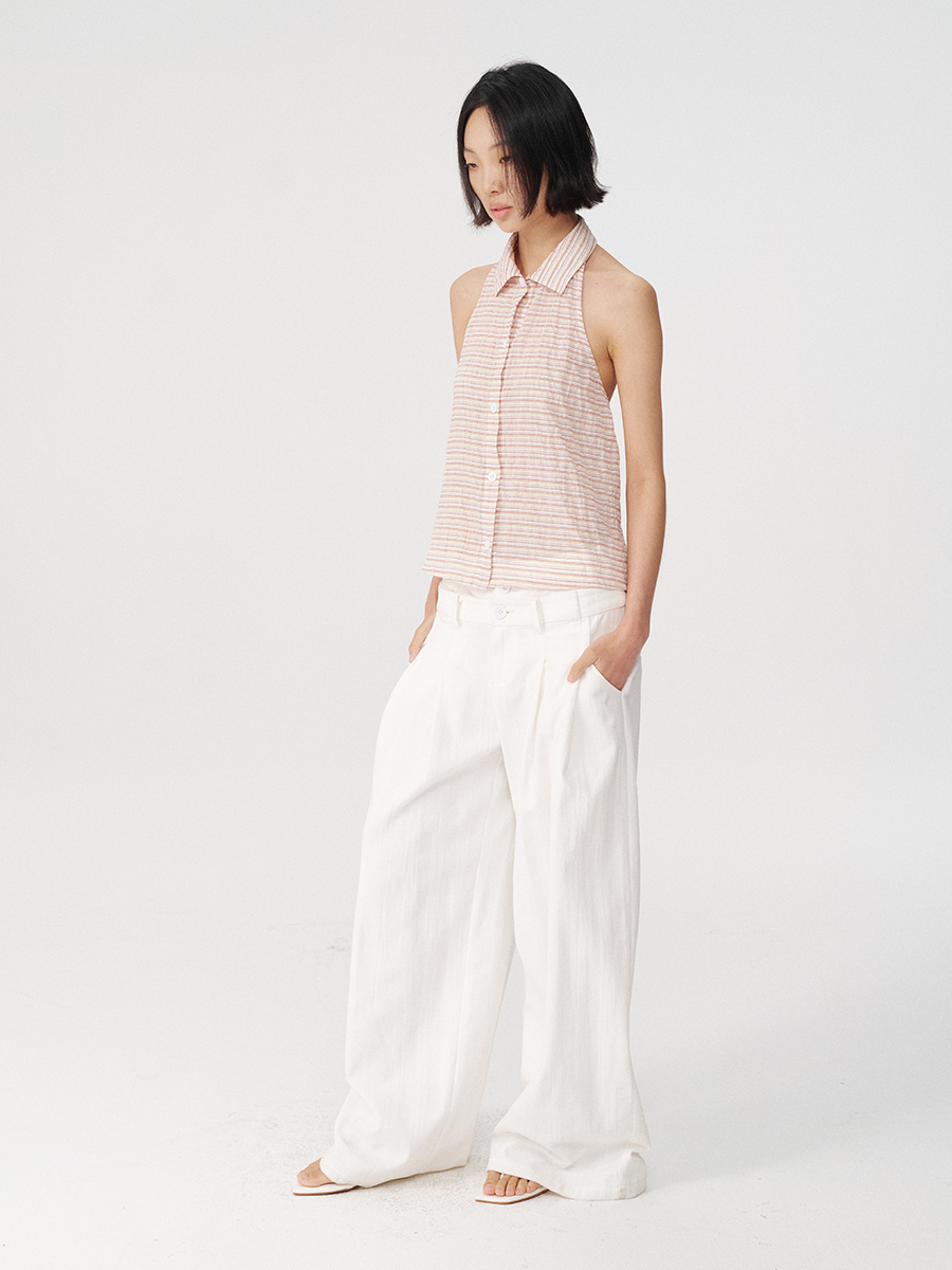 JCAESAR Striped Neck-hanging Sleeveless Shirt