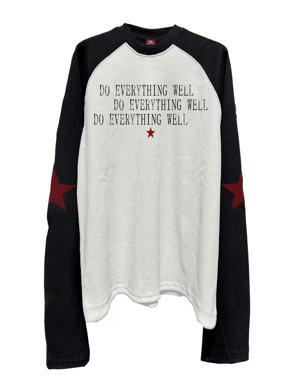 DETW 24AW * Original [Red Star Slogan] Threaded black and white splicing shoulder sleeve Tee