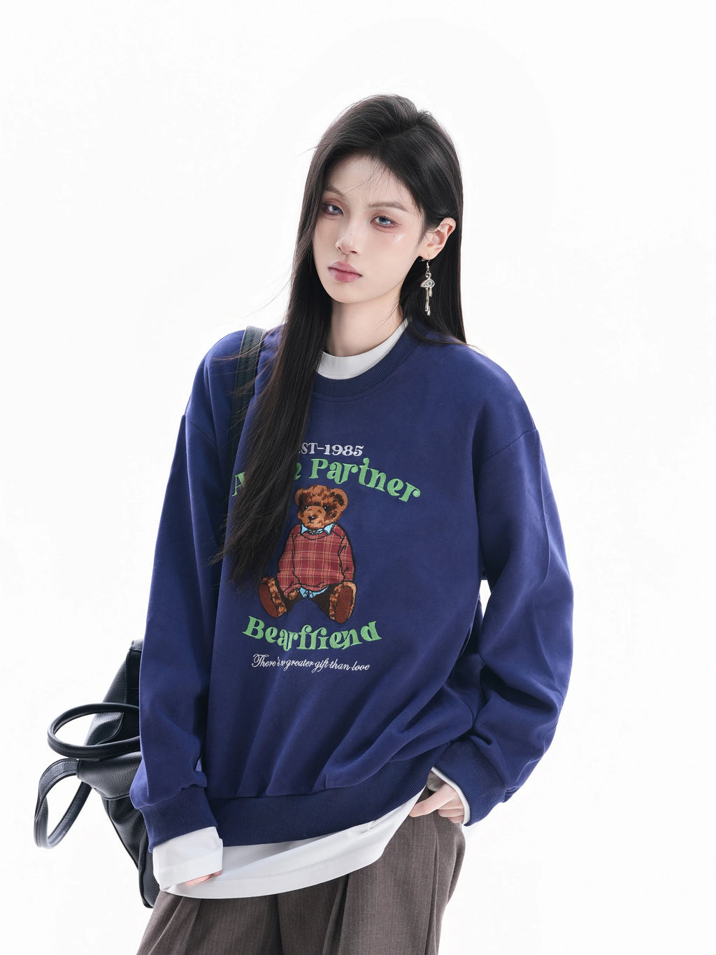 Zuocisankon Personality Cute Bear Print Long Sleeve