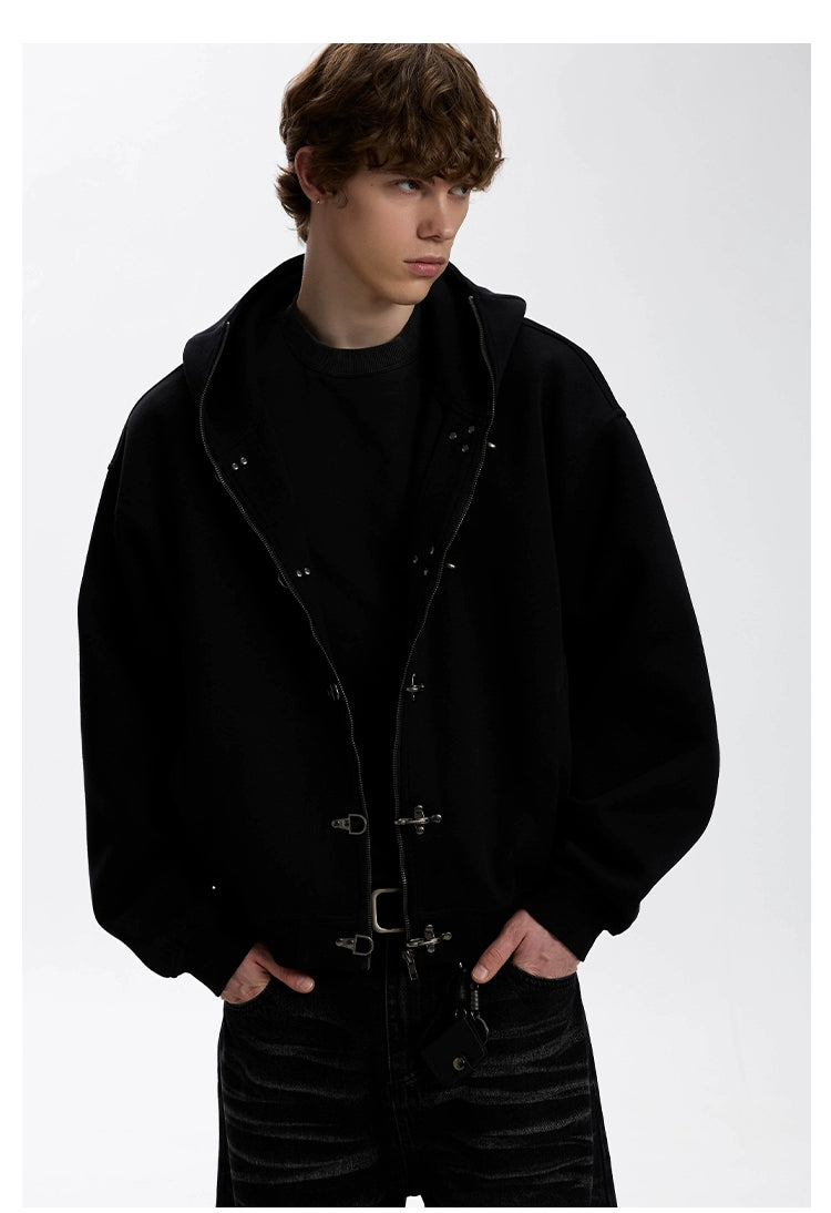 A PUEE Vintage Plane Buckle Zipper Short Jacket