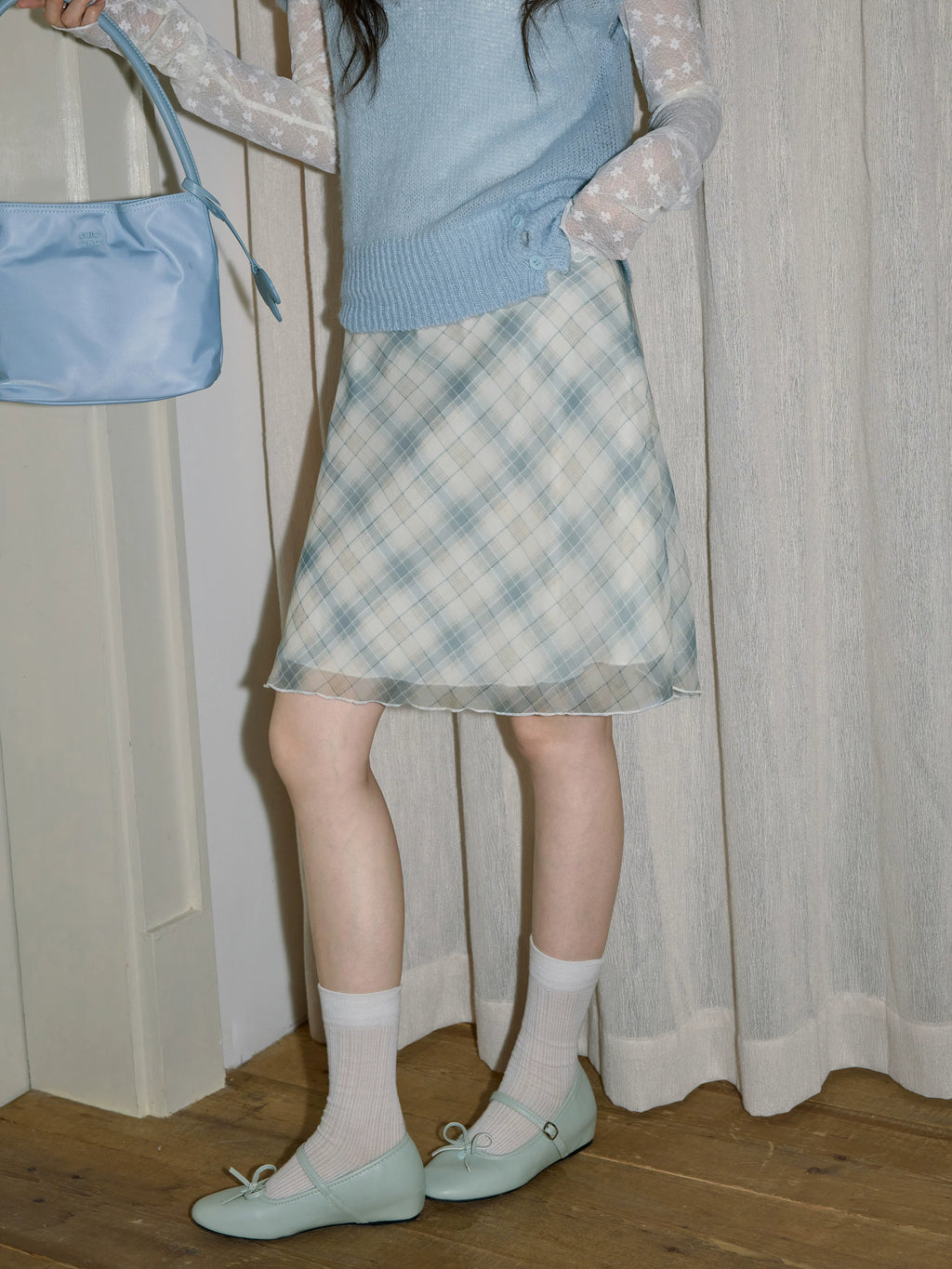 XUJING High Waist Temperament Straight Plaid Skirt