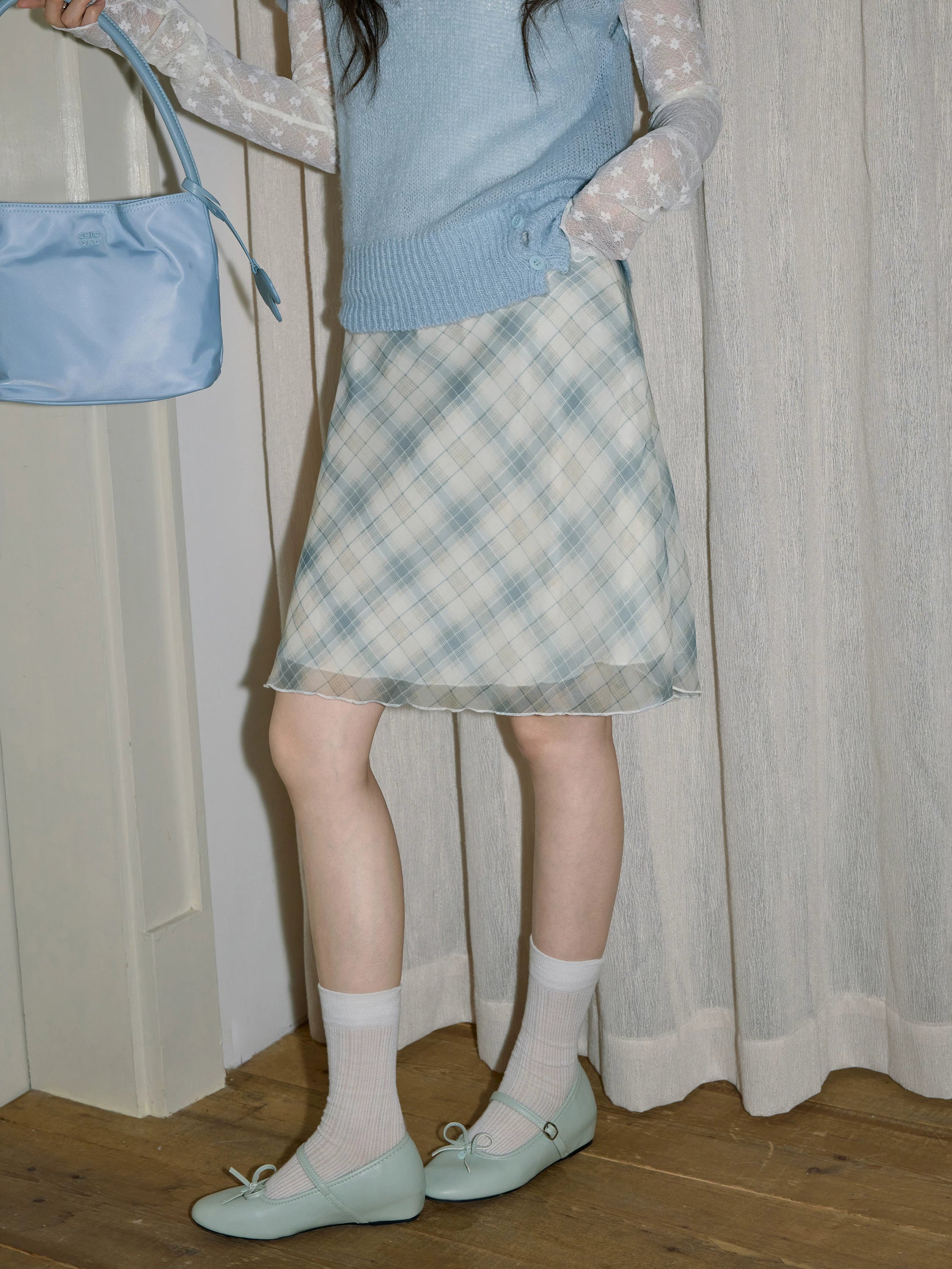 XUJING High Waist Temperament Straight Plaid Skirt