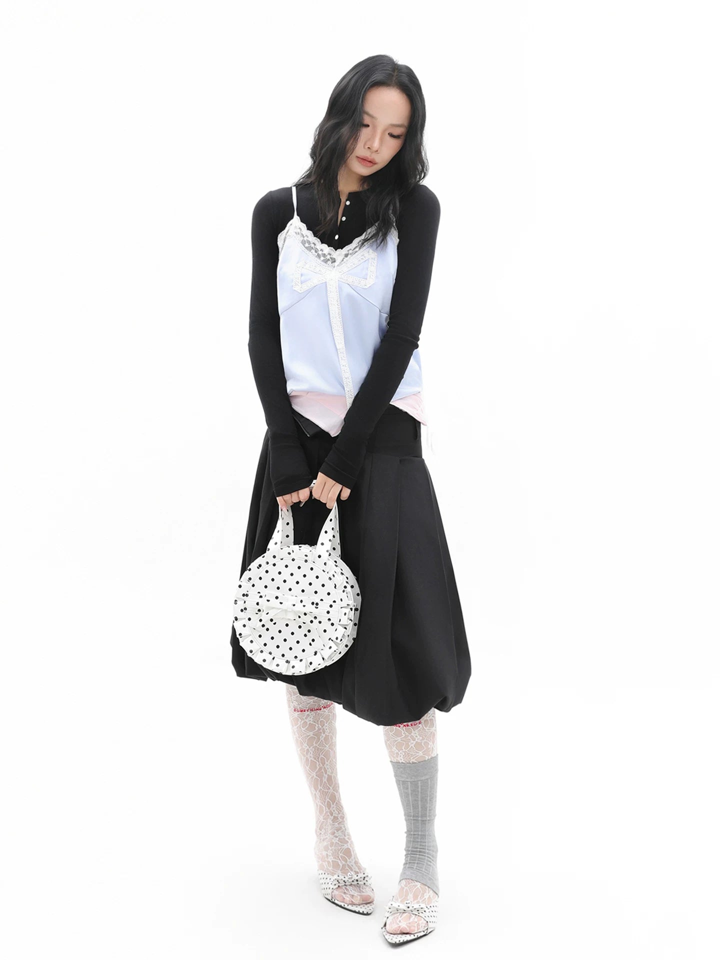 JANDRESS Polka Dot Lace Bow Messenger Bag