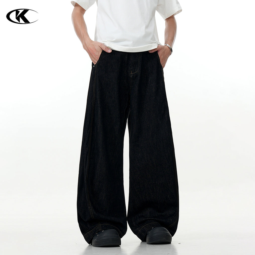 11KN Retro Style Black Simple Basic Straight Wide-leg Jeans