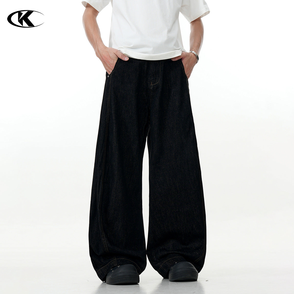 11KN Retro Style Black Simple Basic Straight Wide-leg Jeans