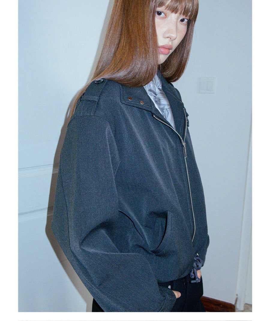 FUNKYFUN Silhouette Short Wide Drawstring Stand-up Collar Suit Jacket