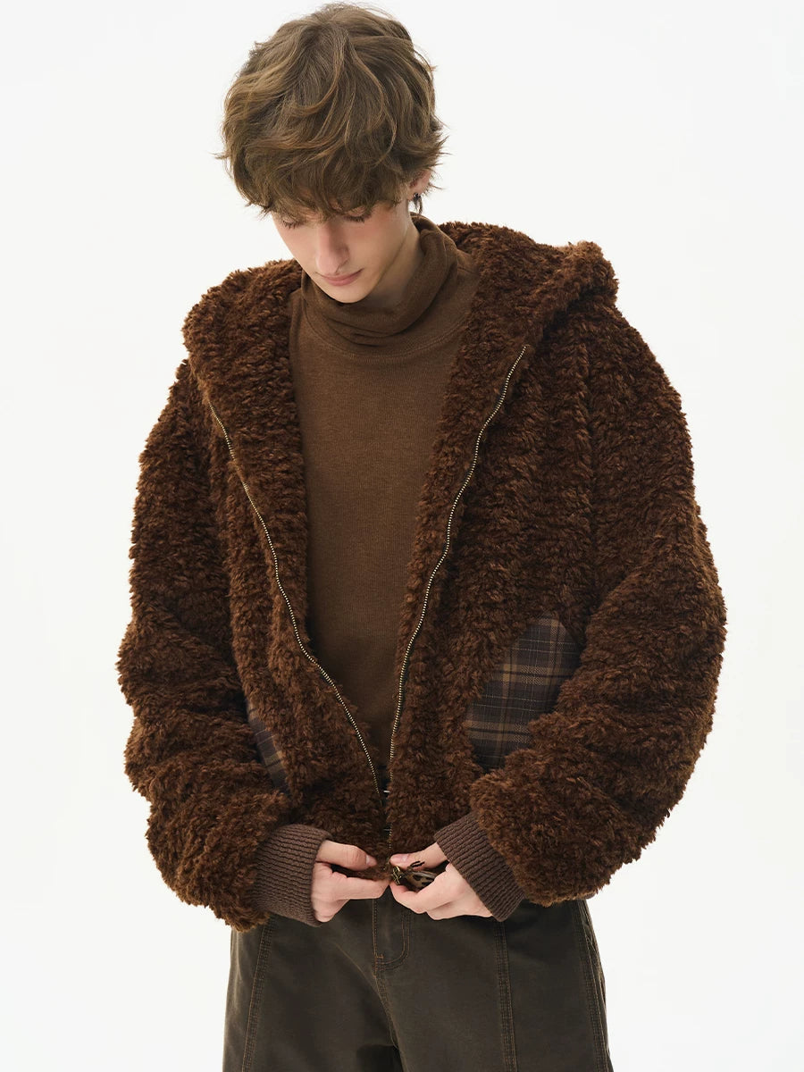 CNEW Zip Warm Lamb Fur Hooded Jacket