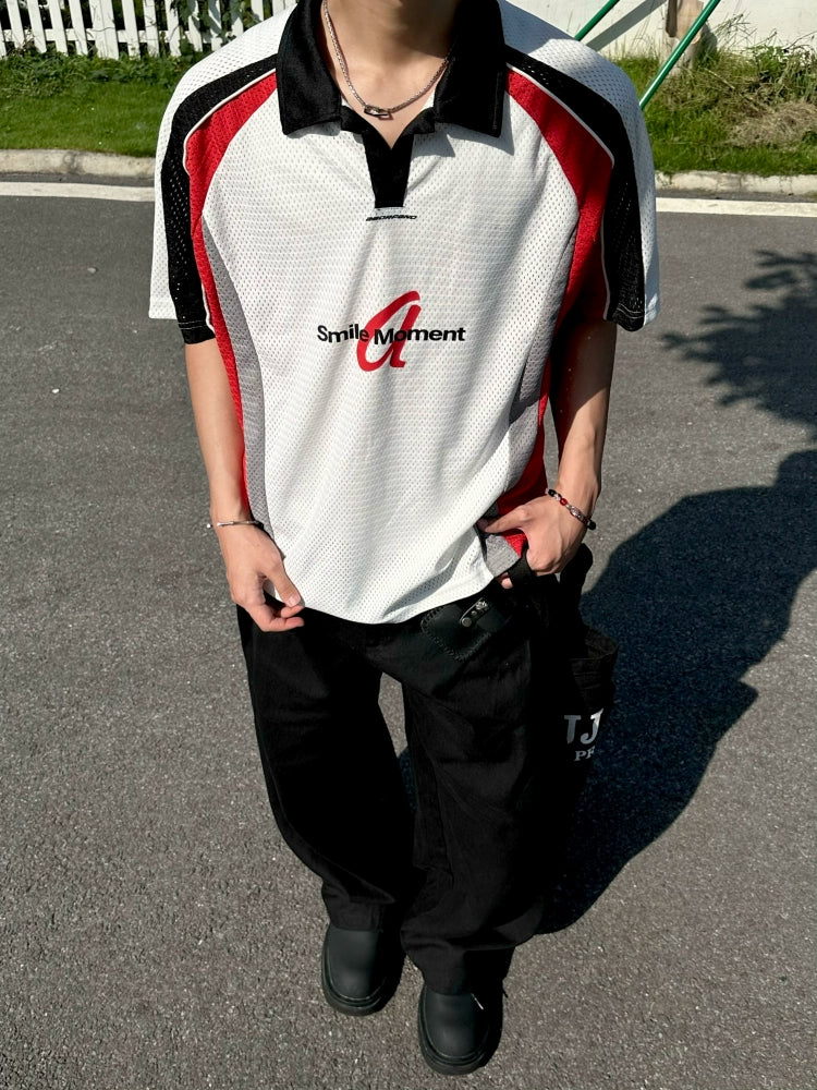 BeOurRule Vintage Hollow POLO Neck Sports Wind Tee