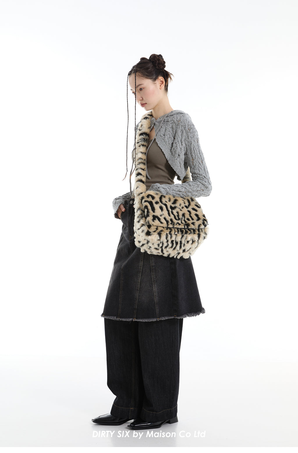 DirtySix spotted leopard flip square bag