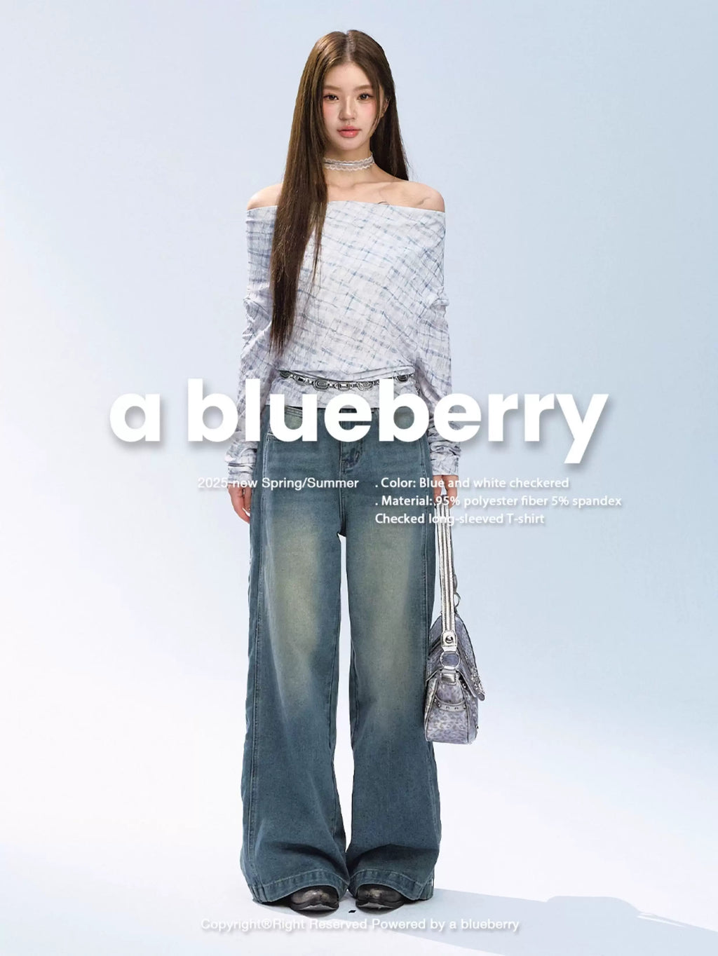 Ablueberry One-word Shoulder Plaid Long Sleeves