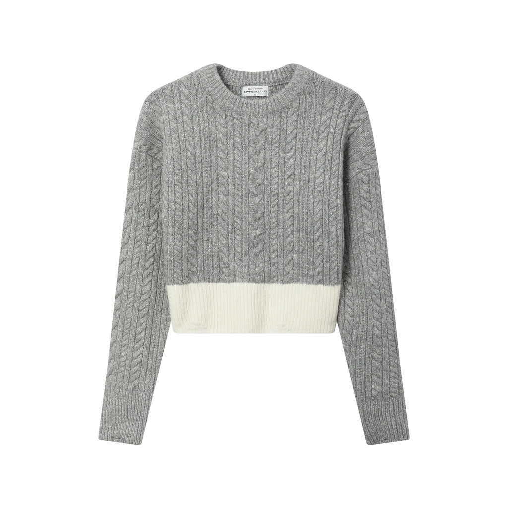 LIMPIDOCULUS Contrasting Color Retro Twisted Waist Crew Neck Sweater