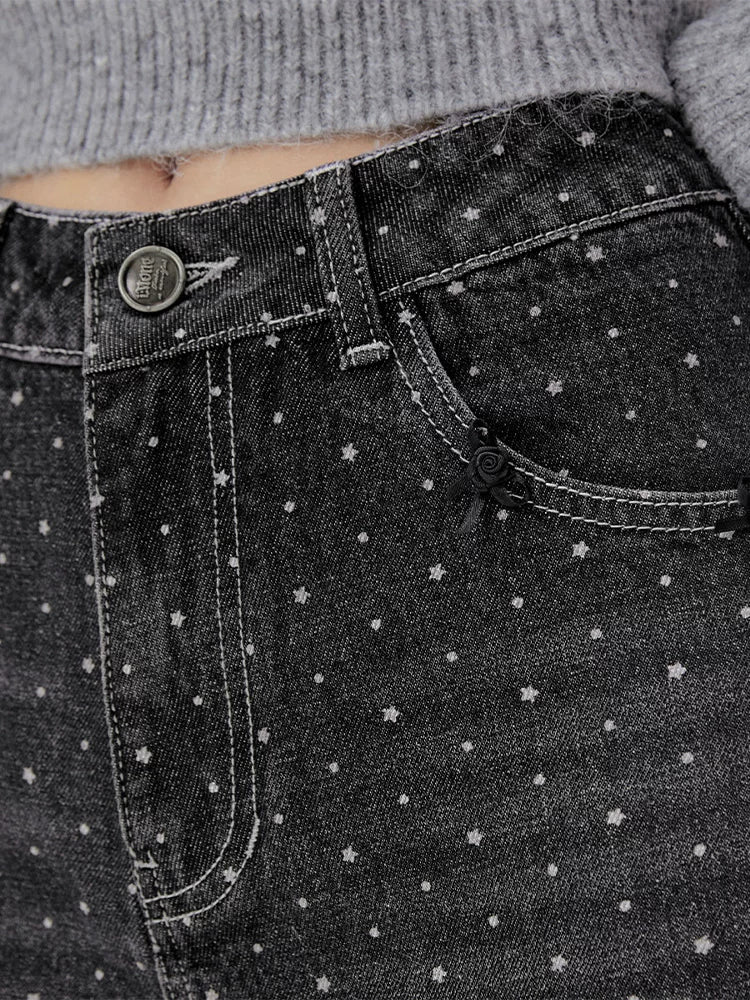 IMONE Bow Polka Dot Pentagram High Waist Jeans