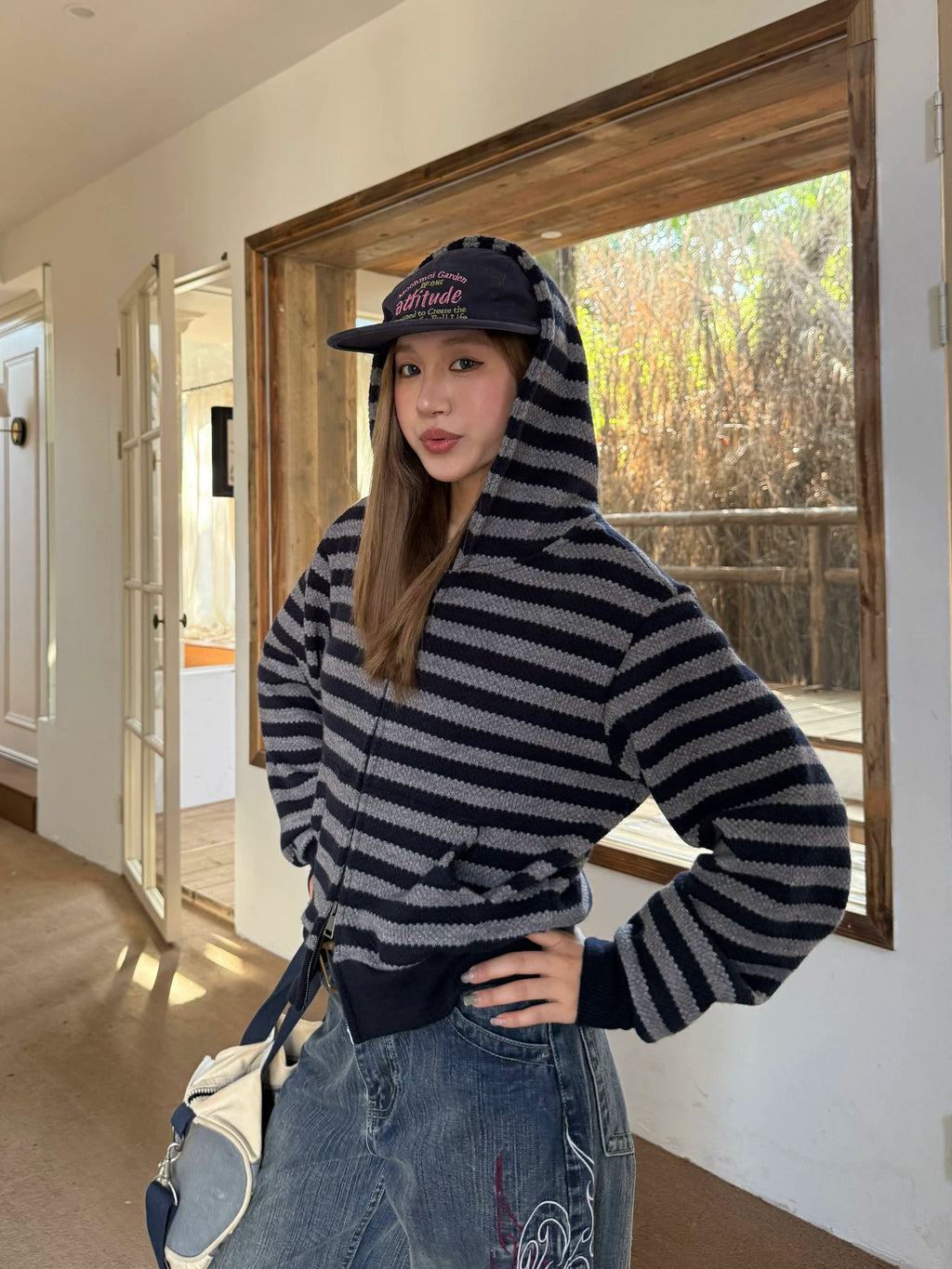 CCYE Vintage Knitted Striped Hooded Sweater Jacket