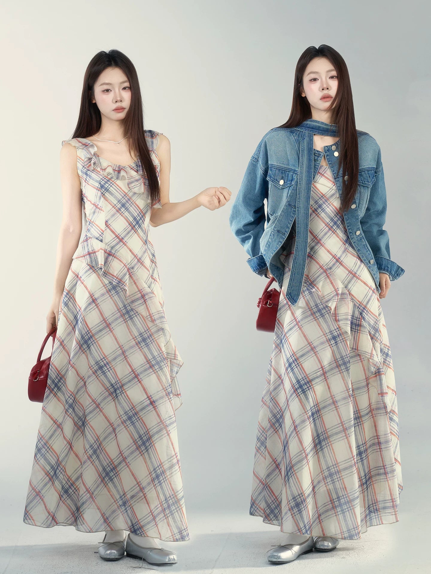 Wildberry V Neck Plaid Waist Dress
