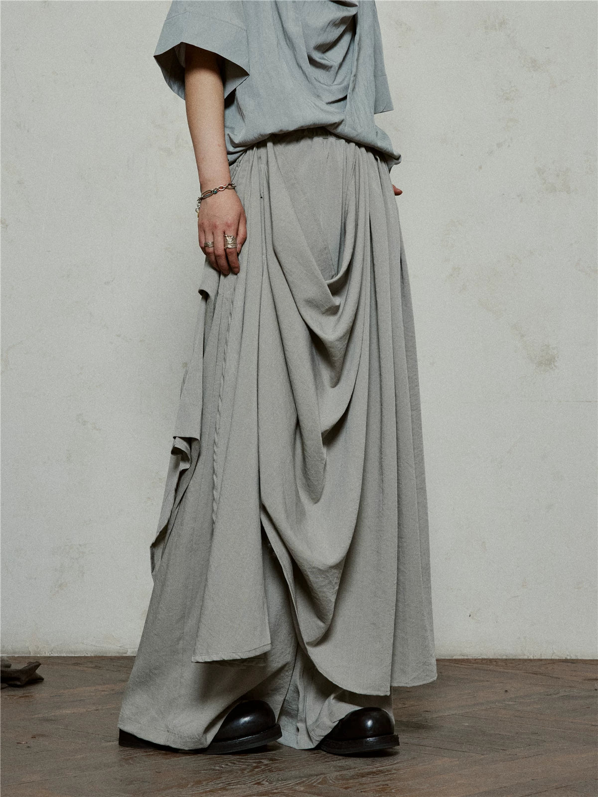 SUNYVONNE Irregular Double-layer Streamer Wide-leg Pants