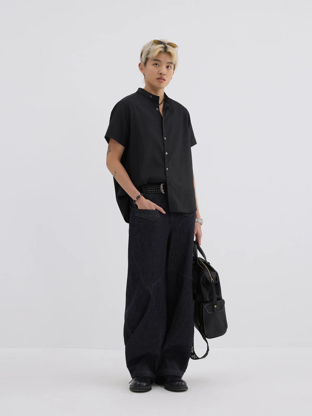 Sameuoo Stand-up Collar Linen Casual Shirt