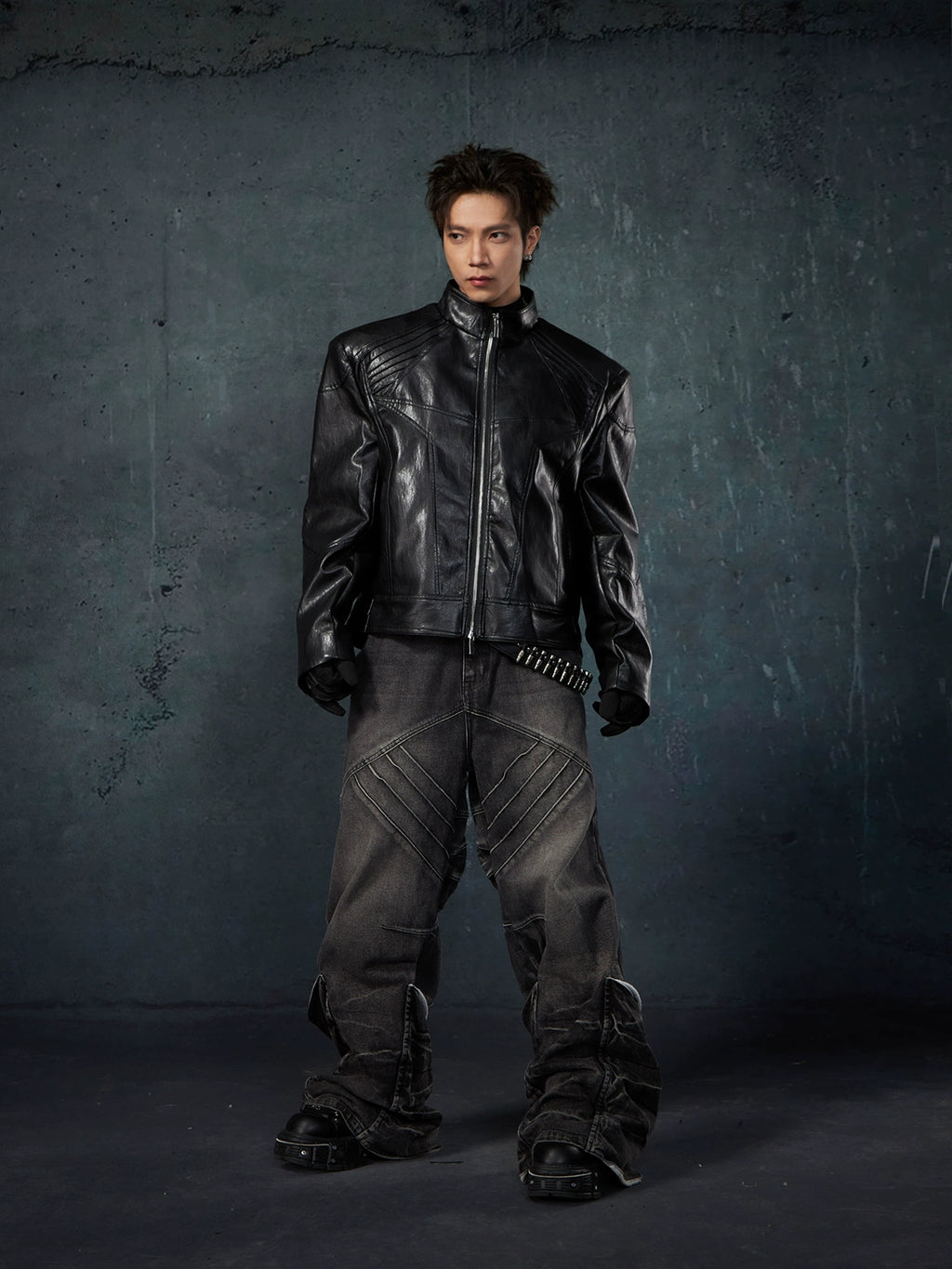NUndefined Leather Jacket Stand-up Collar Motorcycle Jacket Zipper Jacket