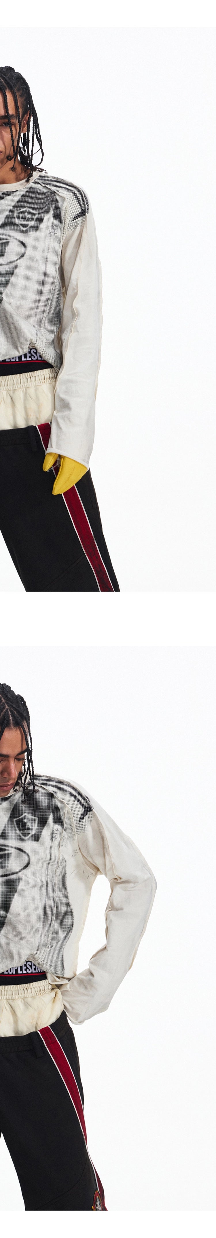 PEOPLESENSE Racing Style Retro Splicing Print Long Sleeve