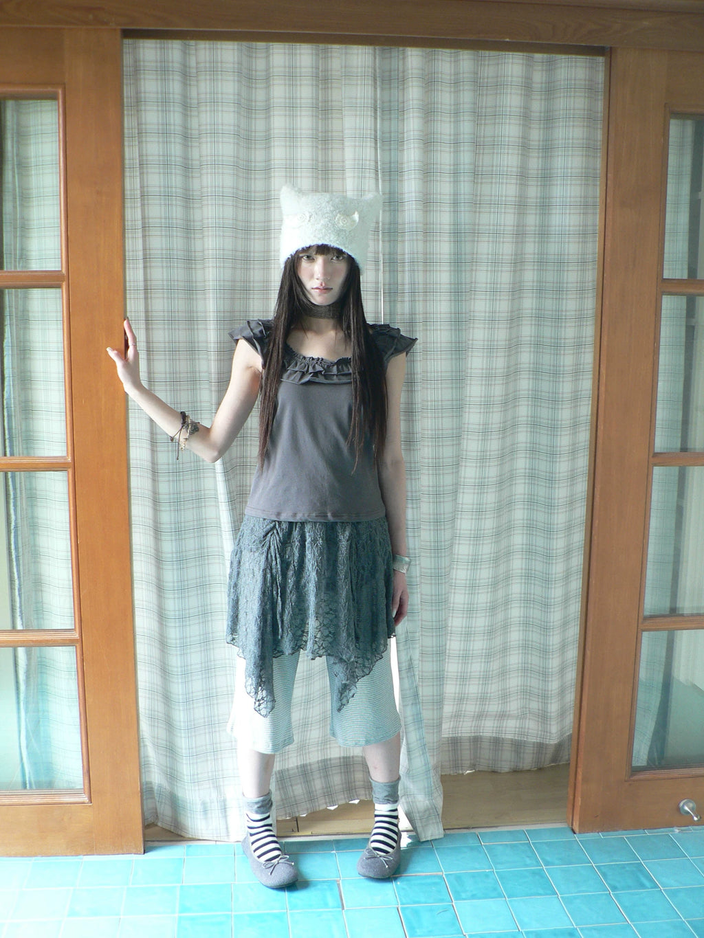 Ang Project Retro Lace Stitching Pleats Stacked Skirt