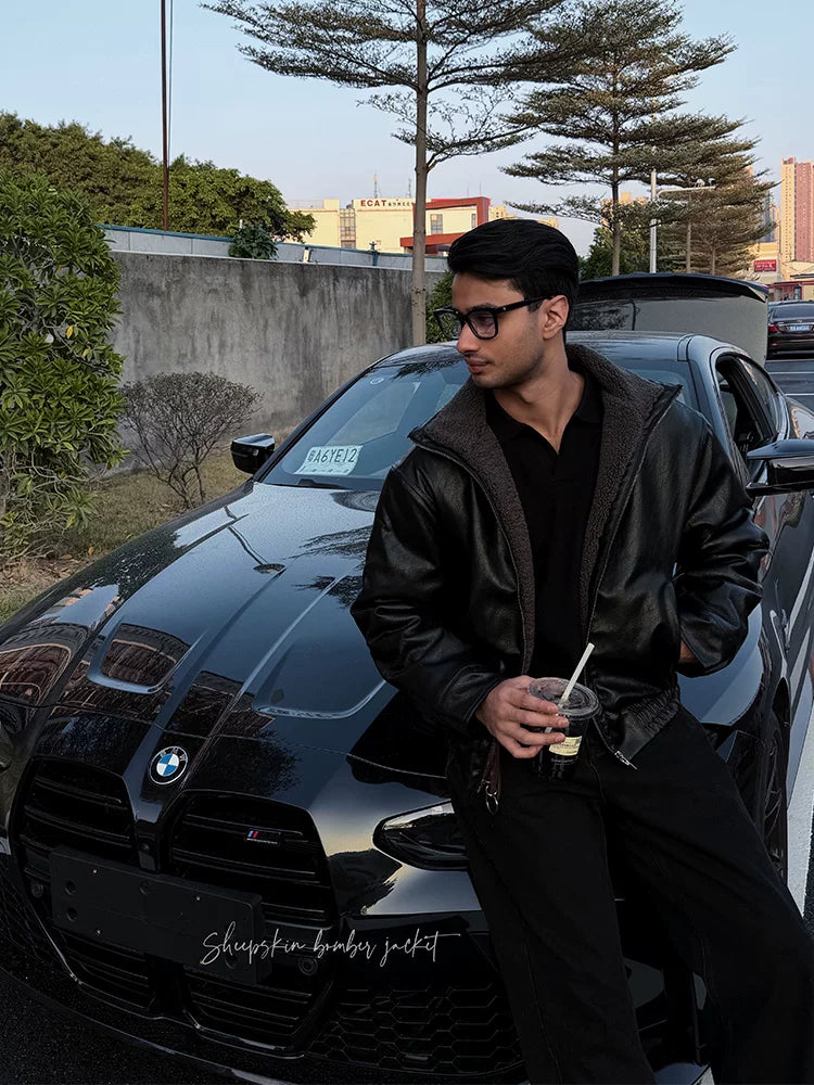 ZOZOFOREST Fleece Inner Bomber Leather Jacket
