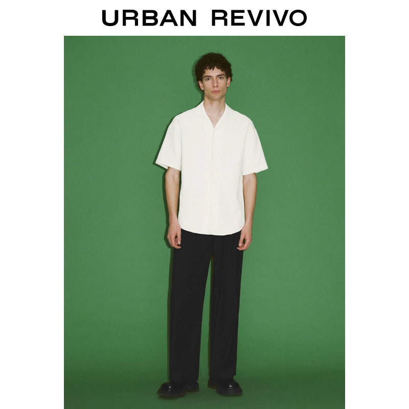 URBAN REVIVO Textured Plaid Short-sleeved Open Shirt