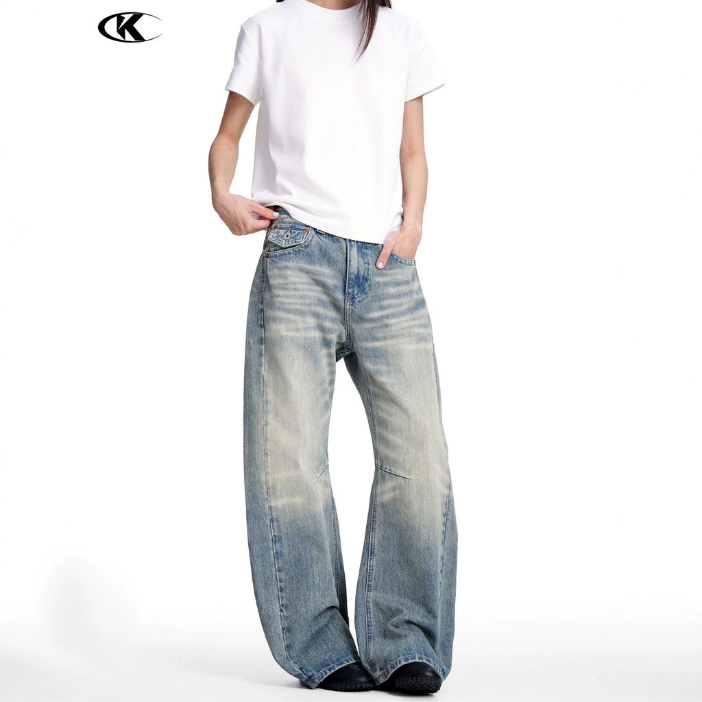 11KN Retro Loose Old Polished White Jeans
