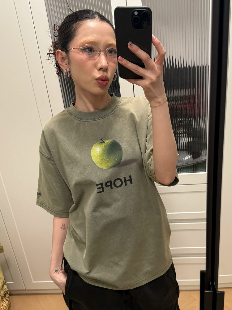 MMBBT Green Apple Print Front Shoulder Short Tee