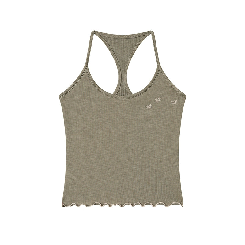 CryingCenter Beauty Shoulder Back Curled Mini Logo Elastic Vest