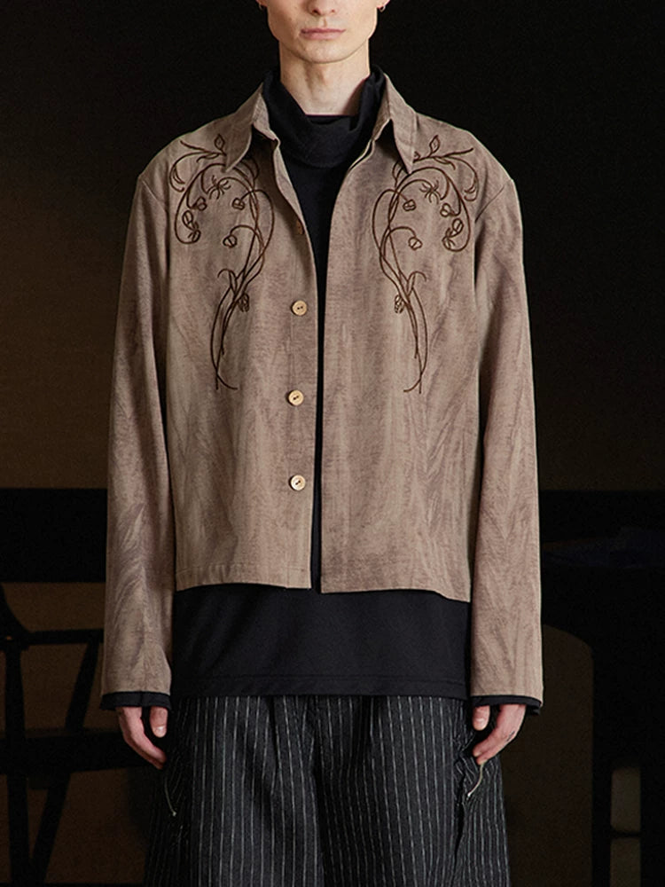 TZ Killer Vintage Lapel Floral Embroidery Long Sleeve Shirt