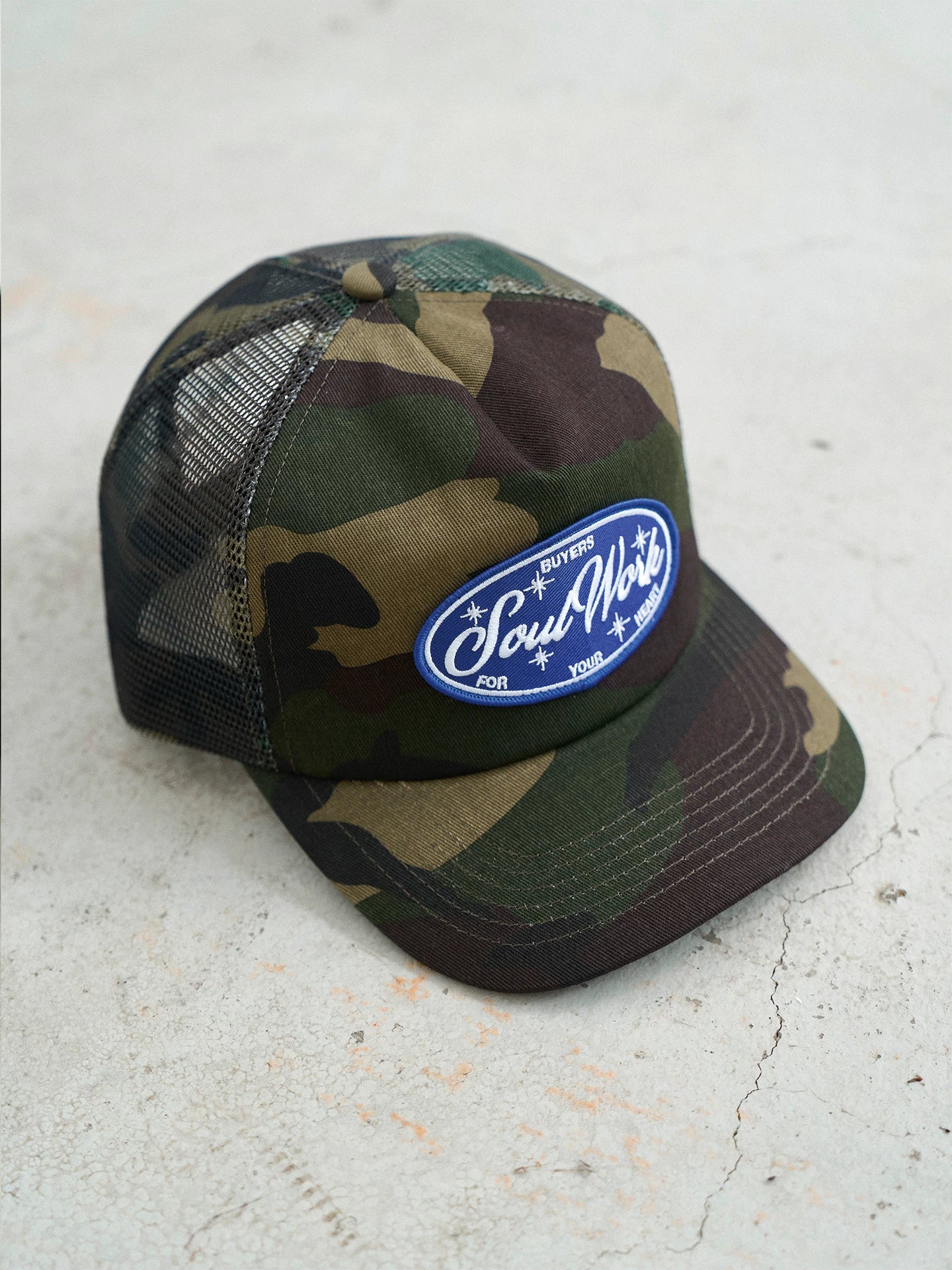 SWFI Embroidered Seam Label Camouflage Mesh Flat Edge Baseball Cap
