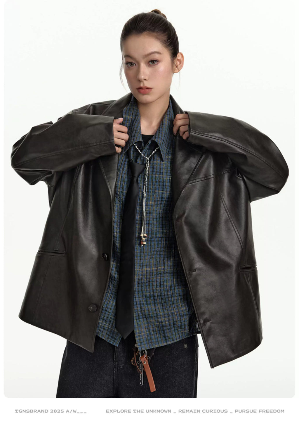 TGNS Vintage Pu Leather Lapel Jacket