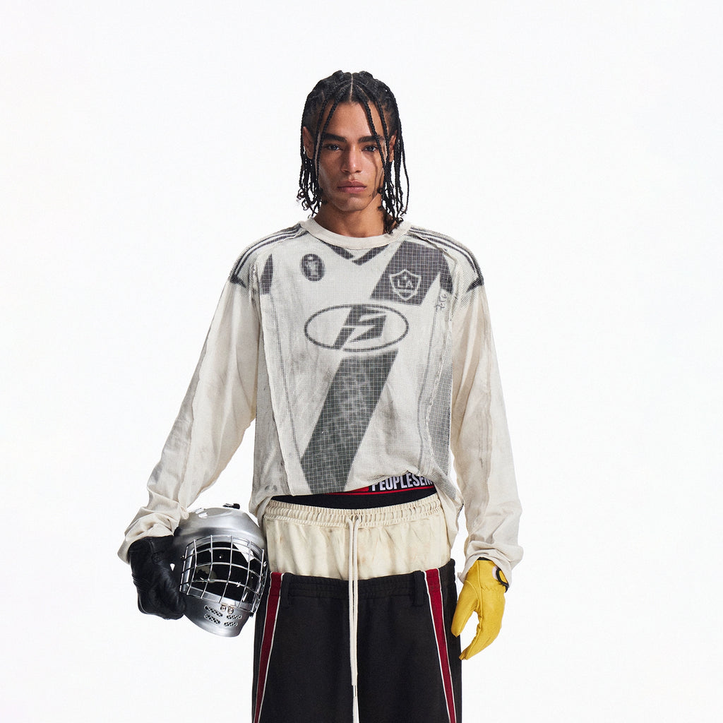 PEOPLESENSE Racing Style Retro Splicing Print Long Sleeve