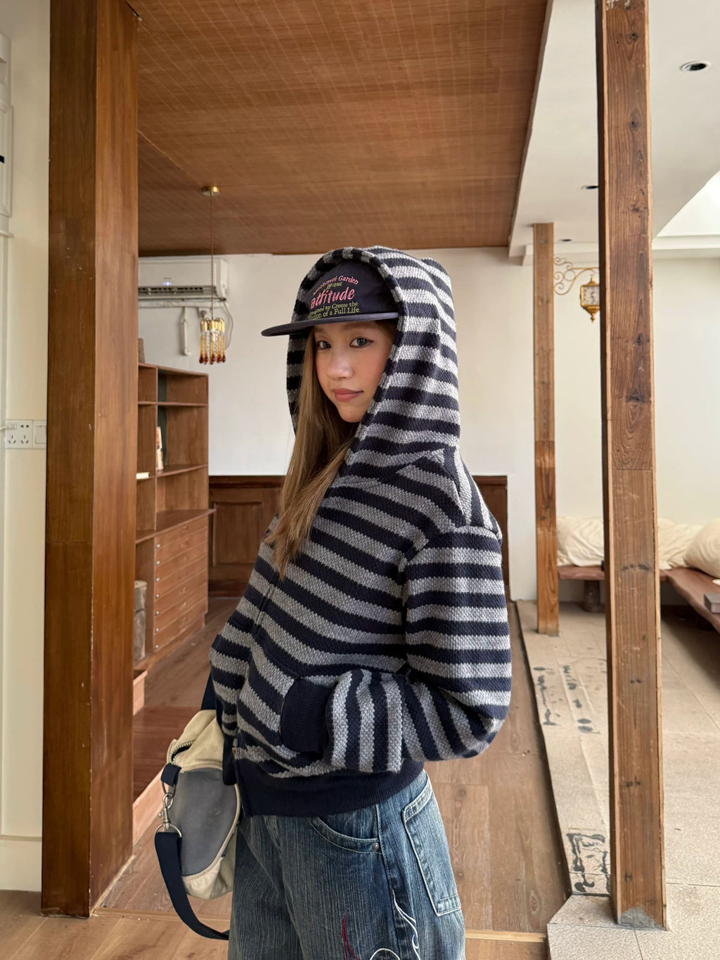 CCYE Vintage Knitted Striped Hooded Sweater Jacket